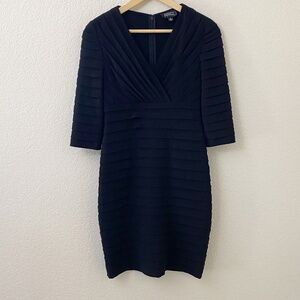 Adrianna Papell Size 8P Petite Black Tiered Layered 3/4 Sleeve Dress